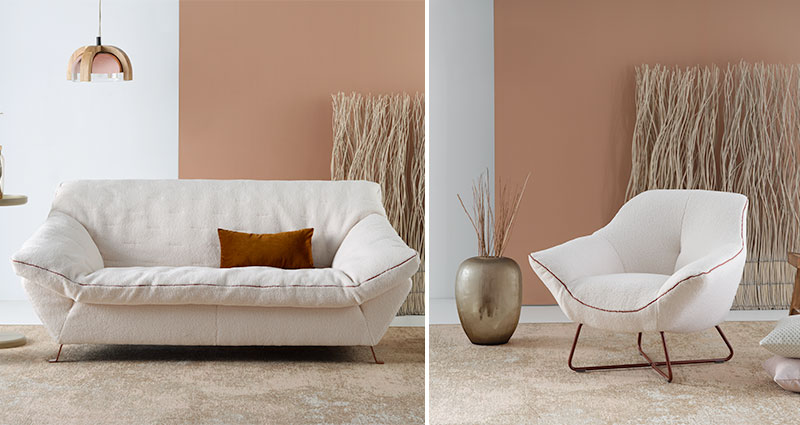 Canapé CHERRY et fauteuil RICO en tissu teddy l'Ameublier